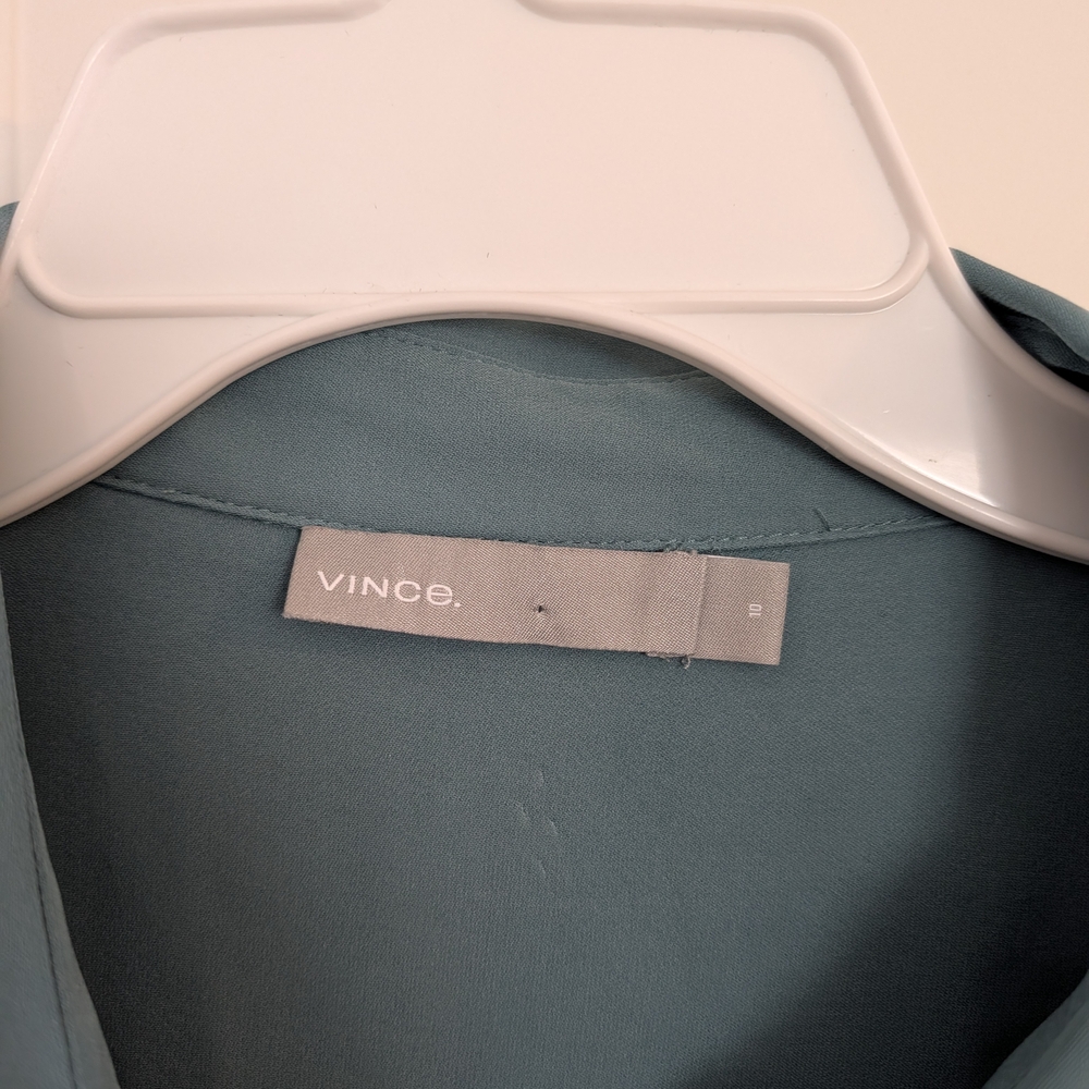 Vince 100% Silk Dusty Blue Button Down Top - Picture 3 of 6